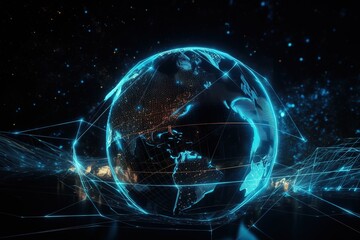 Aufkleber - Digital technology of the global wireless communication network globe.Futuristic, modern illustration. Innovative technologies. Generative ai