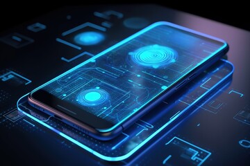 Poster - Telephone communication with Internet services around the world.Futuristic, modern illustration. Innovative technologies. Generative ai