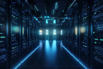 Aufkleber - Servers in digital data centers.Futuristic, modern illustration. Innovative technologies. Generative ai