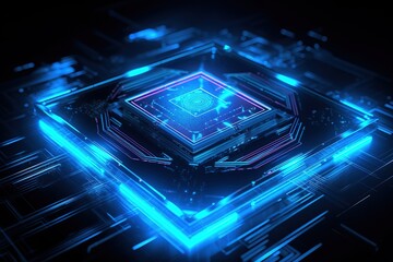 Aufkleber - The computer's CPU chip or the processor on the motherboard processes the data.Futuristic, modern illustration. Innovative technologies. Generative ai