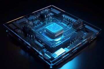 Poster - Technology of electronic chip manufacturing.Futuristic, modern illustration. Innovative technologies. Generative ai