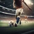 a soccer player kicking a soccer ball inside a stadium, Generative IA