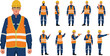 © Pravin - set of industrial worker on blue uniform characters in white background
