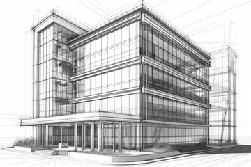 Poster - high-rise building with numerous windows and glass façade. Generative AI