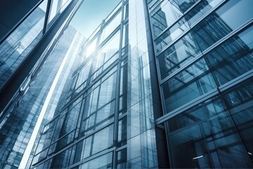 Poster - skyscraper with a modern design and glass windows reaching towards the sky. Generative AI