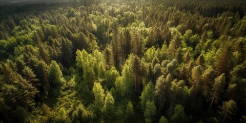 Poster - Beautiful bird's-eye view of the forest.Aerial view. Panoramic shot. Generative AI