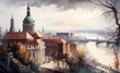 A beautiful view of Varsovia, detailed watercolor. created by AI
