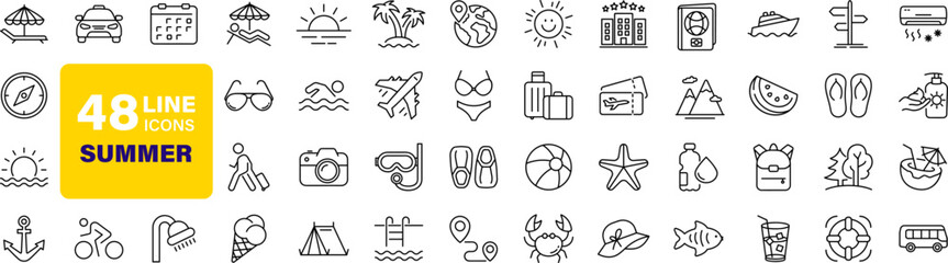 summer set of web icons in line style. summer vacation icons for web and mobile app. travel, beach, 