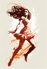 Sticker - dancing girl illustration ink drawing