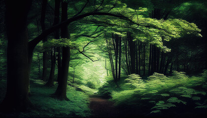 Wall Mural - path in the woods, wilderness forest - by generative ai