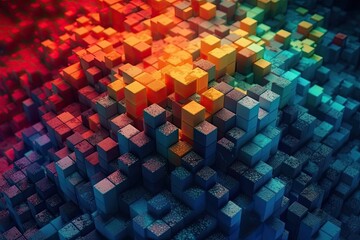 Poster - colorful pattern made of cubes. Generative AI