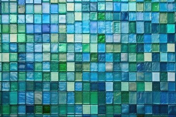 Poster - vibrant blue and green tiled wall in close-up. Generative AI