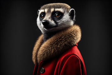 Meerkat dressed in a stylish coat created with generative AI technology