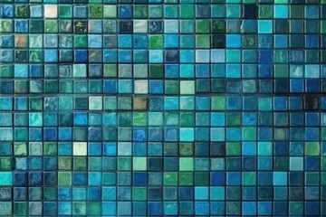 Poster - intricate blue and green tile wall in close-up. Generative AI