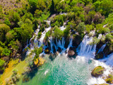 Fototapeta  - Drone aerial top down view of picturesque Kravice waterfalls in Bosnia Herzegovina.