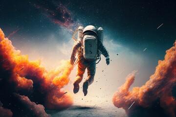Wall Mural - Space suits isolated on space background.  Ai generated.