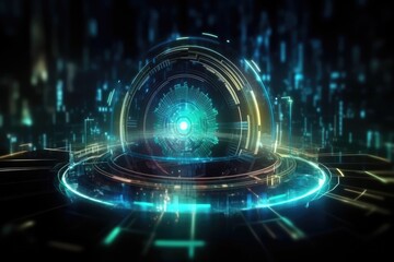 Poster - futuristic glowing circle on a dark background. Generative AI