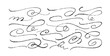 © Anastasiia Hevko - Hand drawn ornament divider collection. Vector calligraphy swirls. Brush drawn flourishes, swashes and decorative wavy lines. Black filigree underline strokes. Typography tails in vintage style.