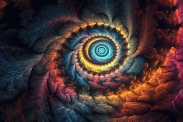 Poster - Spiral shaped object with vibrant colors and abstract patterns. Generative AI
