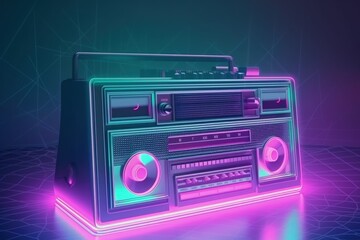 Wall Mural - Antique radio illustration, 80s, retro style background. Generative AI