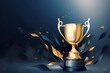 © Deivison - Golden trophy illustration on dark blue background. Generative AI