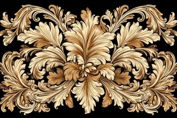 Poster - elegant gold and black floral pattern on a black background. Generative AI