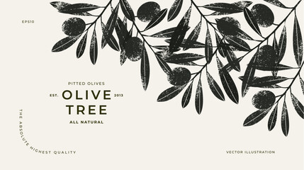 olive horizontal design template. abstract olive leaves and branches. vector illustration