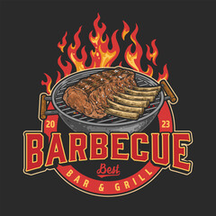 Poster - BBQ meat vintage colorful logotype