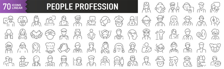 Aufkleber - People profession black linear icons. Collection of 70 icons in black. Big set of linear icons
