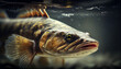 Close-up shut of a zander fish under water Ai generated image