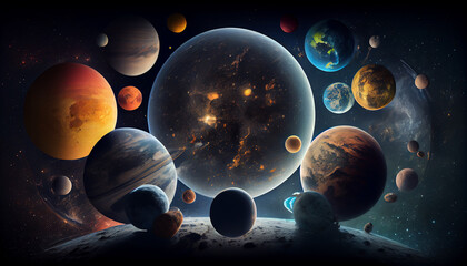 Wall Mural - Planets of the solar system in the universe Ai generated image