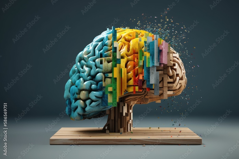 colorful model of human brain with labeled parts. Generative AI Stock ...