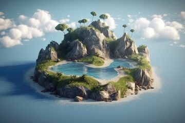 Sticker - serene and isolated island surrounded by crystal clear water. Generative AI