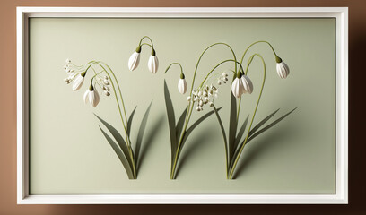 Poster -  a picture of three white flowers on a green background with a shadow of the flowers on the wall behind them is a shadow of the flowers.  generative ai