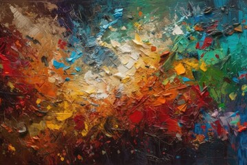 Poster - vibrant, abstract painting with a variety of colors and shapes. Generative AI