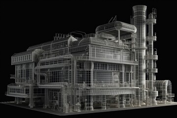 Poster - modern building with large glass windows and minimalistic design. Generative AI