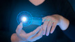 © det - Businesswoman using mobile smartphone and pointing on futuristic interface. Global Internet Connectivity Technology for Business. Innovation technology internet and business concept.