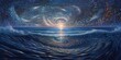 © Everlasting Dreams - Psychedelic universe awakening, cosmic space and meditative sunrise of calming ocean waves colliding, trippy bright vivid surreal colors, otherworldly milky way nirvana at twilight - generative AI