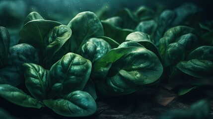 Beautiful organic background made of freshly picked Spinach. Generative AI.