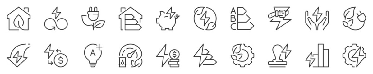 line icons about energy efficiency and saving. sustainable development. thin line icon set. symbol c