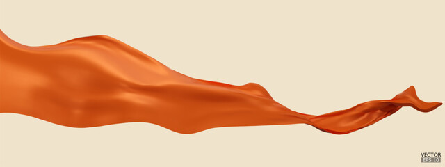 Flying orange silk textile fabric flag background. Smooth elegant orange Satin Isolated on Background for grand opening ceremony. Orange curtain. 3d vector illustration.
