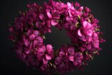 Fototapeta Kwiaty - magenta flowers wreath purlpe pink black background floristic decoration generative ai