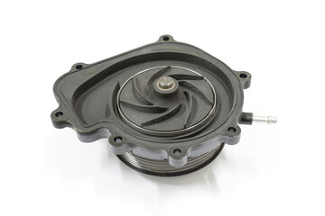 Water pump for car cooling system on white background, isolated, Car maintenance service.