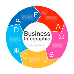 Poster - Circle infographics. Template for diagram, graph, presentation and chart. Vector illustration with segments and letters, colored sectors. Business analytics, strategy progress, project development