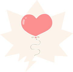 cartoon love heart balloon and speech bubble in retro style