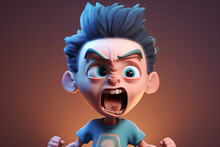 Illustration Of A Cartoon Angry Child Shout With Mouth Wide Open, Generative Ai