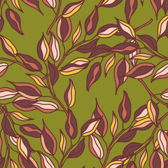 Wall Mural - Seamless pattern branches with leaves. Organic background.