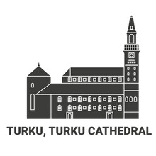 Finland, Turku, Turku Cathedral Travel Landmark Vector Illustration