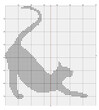 Cat stretching black silhouette stitch cross patterns, side view. Embroidery style kitty, vector eps 10