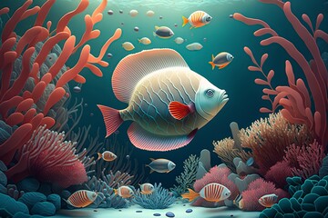 Wall Mural - cartoon illustration, seabed, ai generative